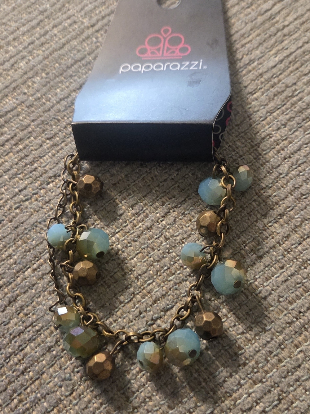 Paparazzi Aqua and Antique Gold Faceted Charm Bracelet